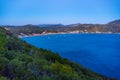 Sunset view of Agios Georgios beach in Greek island Corfu Royalty Free Stock Photo