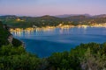 Sunset view of Agios Georgios beach in Greek island Corfu Royalty Free Stock Photo