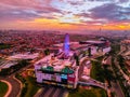 Cakung, East Jakarta, Indonesia (02/Mei/2019) : Aerial view of the sunset with colorful clouds at Aeon Mall JGC