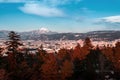 Sunset view of Aizu Wakamatsu city from aerial angle