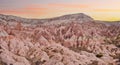 Sunset view from Aktepe Hill over Red valley in Cappadocia, Anatolia, Turkey. Goreme National Park Royalty Free Stock Photo