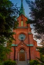 Sunset view of Alexander Church in Finnish town Tampere