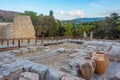 Sunset view of amphoras at the ruins of Knossos palace at Greek