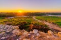 Sunset view of ancient ruins and countryside in Tel Lachish