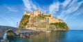 Sunset view of Aragonese Castle near Ischia island, Italy Royalty Free Stock Photo