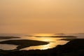 Sunset view of Ardmore and Turbot islands from famous scenic Sky Road, 15km looped drive starting in Clifden with numerous