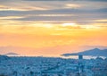 Sunset view of Athens city in Greece with dramatic sky Royalty Free Stock Photo