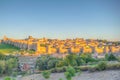 Sunset view of Avila from los cuatro postes viewpoint, Spain Royalty Free Stock Photo