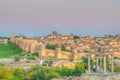 Sunset view of Avila from los cuatro postes viewpoint, Spain Royalty Free Stock Photo