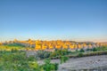 Sunset view of Avila from los cuatro postes viewpoint, Spain Royalty Free Stock Photo