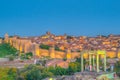 Sunset view of Avila from los cuatro postes viewpoint, Spain Royalty Free Stock Photo