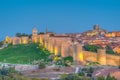 Sunset view of Avila from los cuatro postes viewpoint, Spain Royalty Free Stock Photo