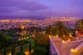 Sunset view of the Bahai shrine, downtown and harbor, Haifa