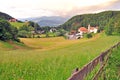 Sunset view of beautiful alpine village on summer