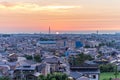 Sunset view of the beautiful and historic city of Kanazawa from Daijouji Hill Park, looking West towards the Japan Sea. Royalty Free Stock Photo