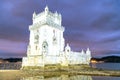 Sunset view of Belem Tower on a beautiful autumn evening, Lisbon