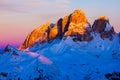 Sunset view of Belvedere valley near Canazei of Val di Fassa, Do Royalty Free Stock Photo