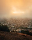 Sunset view from Bernal Heights on a foggy evening, San Francisco, California