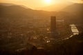 Sunset view of Bilbao city in northern Spain. Guggenheim Museum in the centre. Royalty Free Stock Photo
