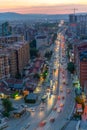 Sunset view of Bill Clinton boulevard in Prishtina, Kosovo