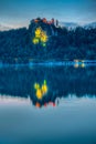 Sunset view of Bled castle in Slovenia Royalty Free Stock Photo