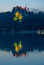 Sunset view of Bled castle in Slovenia Royalty Free Stock Photo