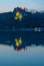 Sunset view of Bled castle in Slovenia Royalty Free Stock Photo