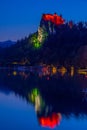 Sunset view of Bled castle in Slovenia Royalty Free Stock Photo