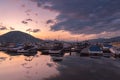 Sunset view of boats moored at Penticton Marina and Yacht Club