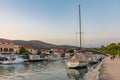 Sunset view of boats mooring at Trogir, Croatia Royalty Free Stock Photo