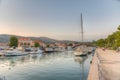 Sunset view of boats mooring at Trogir, Croatia Royalty Free Stock Photo