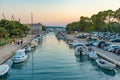 Sunset view of boats mooring at Trogir, Croatia Royalty Free Stock Photo