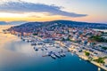 Sunset view of boats mooring at Trogir, Croatia Royalty Free Stock Photo