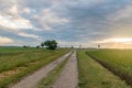 Sunset view on border of three countries in Europe`s Schengen Area. Royalty Free Stock Photo