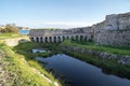 Sunset view of the bridge of Methoni castle in Greece Royalty Free Stock Photo