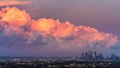 Sunset view of bright colored storm clouds approaching downtown Los Angeles, California Royalty Free Stock Photo