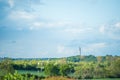 Sunset view British landscape near Northampton with National lift tower Royalty Free Stock Photo