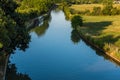 Sunset view British rural landscape scene with river near Northampton