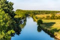 Sunset view British rural landscape scene with river near Northampton