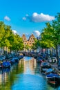 sunset view of canal in Haarlem, Netherlands