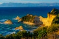 Sunset view of Cape Drastis a Corfu island, Greece Royalty Free Stock Photo