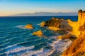 Sunset view of Cape Drastis a Corfu island, Greece Royalty Free Stock Photo