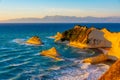 Sunset view of Cape Drastis a Corfu island, Greece Royalty Free Stock Photo