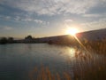 Sunset In Pamukkale With River Landscape Royalty Free Stock Photo