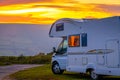 Sunset view of caravan in Dartmoor National Park, a vast moorland in the county of Devon, in southwest England Royalty Free Stock Photo