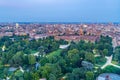 Sunset view of Castello Sforzesco from Torre Branca in Milano, Italy