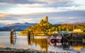 Sunset view of Castle Maol, a ruined castle located near the harbour of the village of Kyleakin, Isle of Skye, Scotland Royalty Free Stock Photo