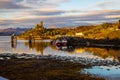 Sunset view of Castle Maol, a ruined castle located near the harbour of the village of Kyleakin, Isle of Skye, Scotland Royalty Free Stock Photo