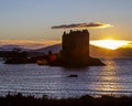 Sunset View of Castle Stalker in the Scottish Highlands, UK Royalty Free Stock Photo