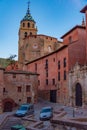 Sunset view of the cathedral of Albarracin in Spain Royalty Free Stock Photo